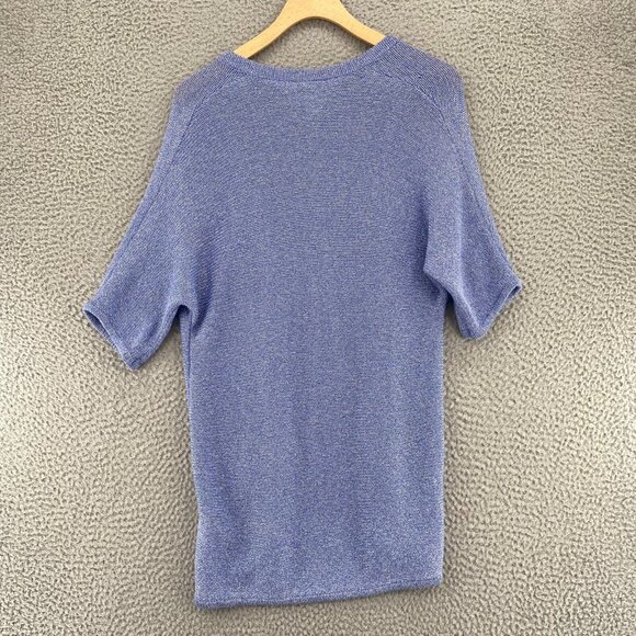 Chicos Sweater Women 0 US Small Blue Metallic Shimmer Knit Short Sleeve Cardigan - Picture 3 of 10